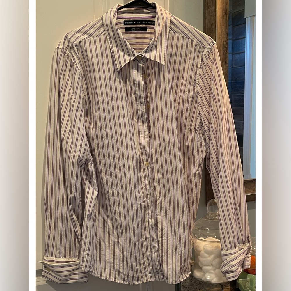 Tommy Hilfiger white/purple button down Sz XXL